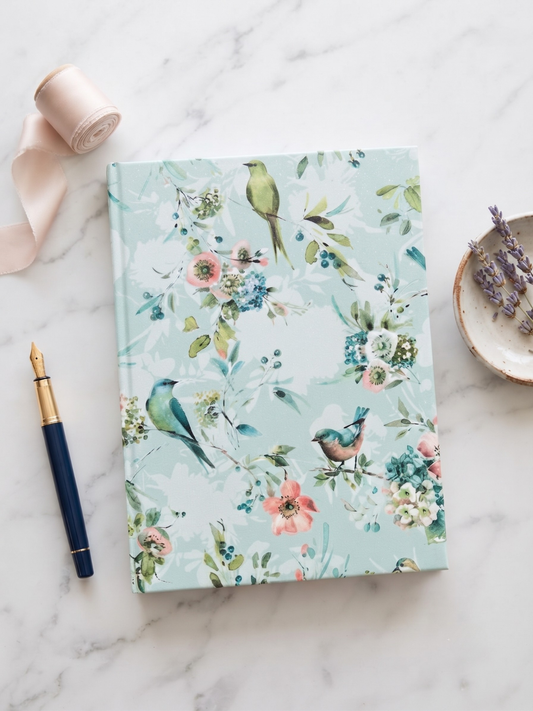 Birds & Blooms Glitter Hardcover A5 Notebook with Sticker Pack | Unlined Colored Page Notebook by Pluto Designs Studio Papel