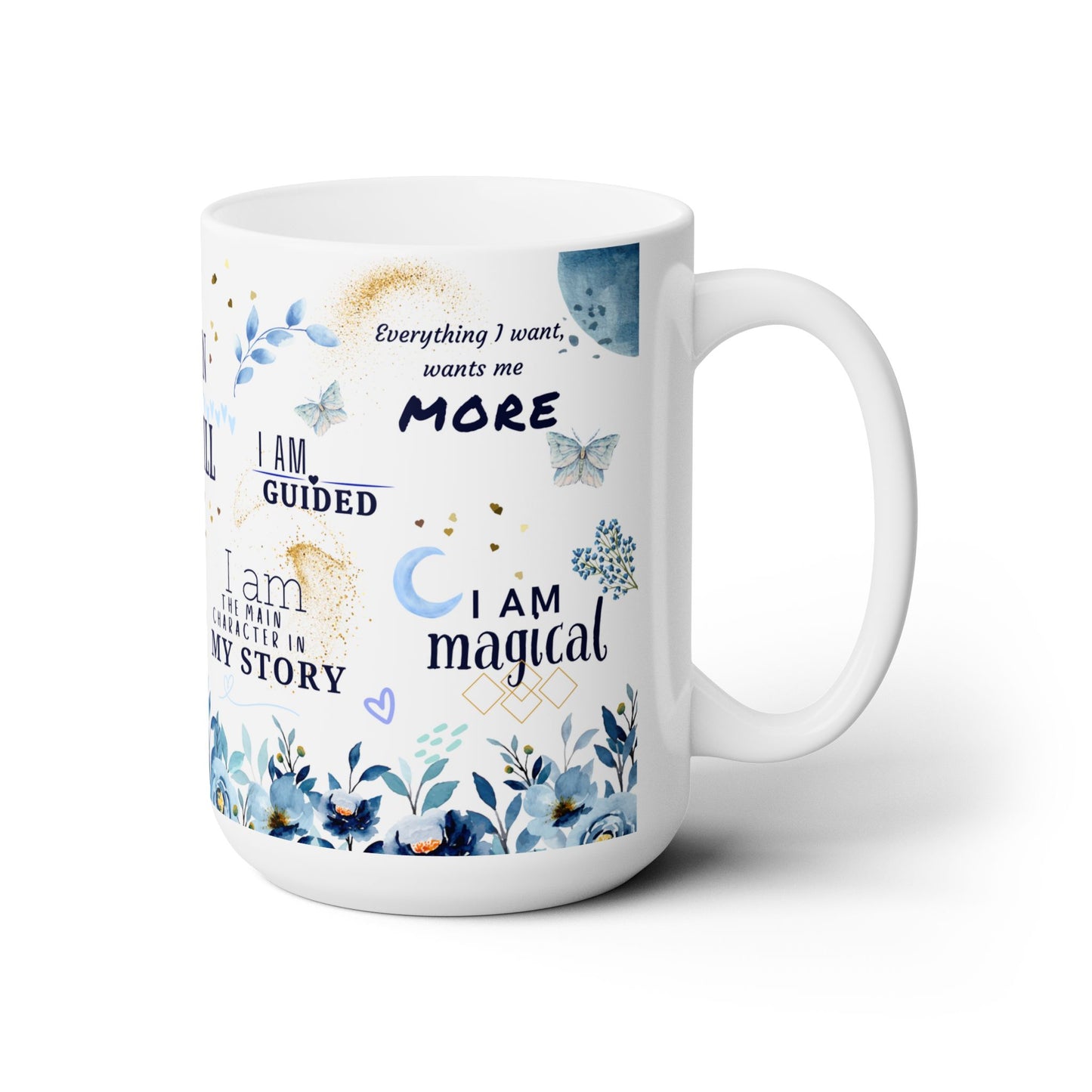 Affirmation I am Mug Self-love white Ceramic Mug watercolor blue 15oz