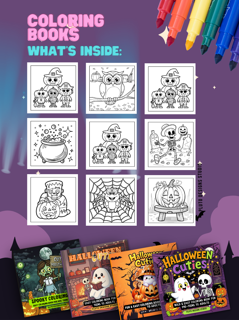 Halloween Coloring Book Series for Kids Teens and Adults |Simple, Cute Spooky Illustrations