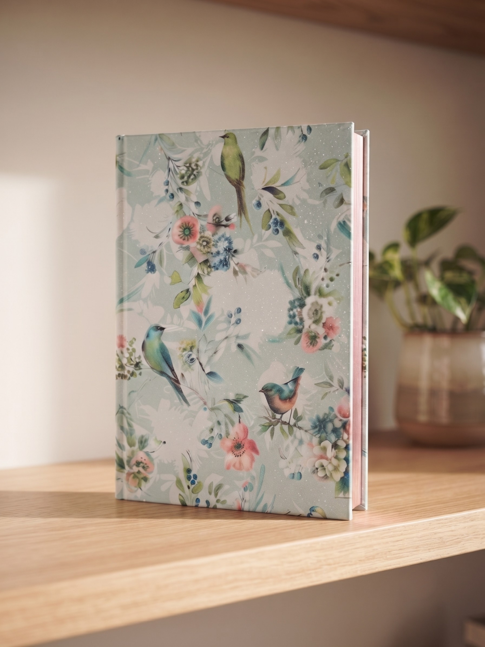 Birds & Blooms Glitter Hardcover A5 Notebook with Sticker Pack | Unlined Colored Page Notebook by Pluto Designs Studio Papel
