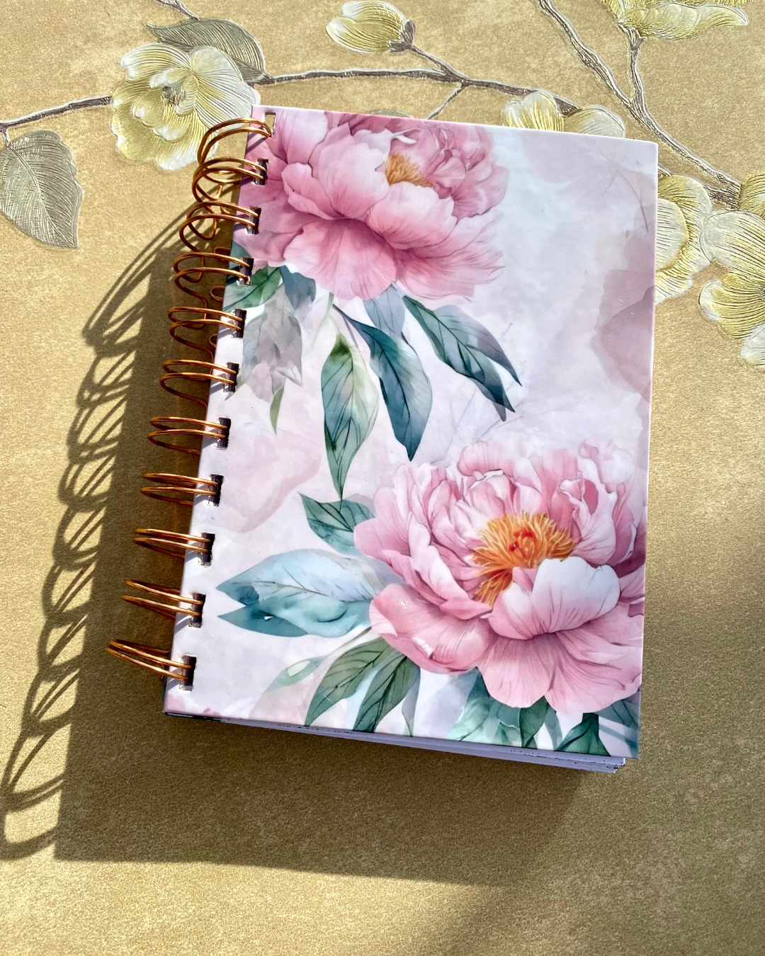 Floral Peony Dotted Journal Notebook | Peonies Illustration Mini Journal