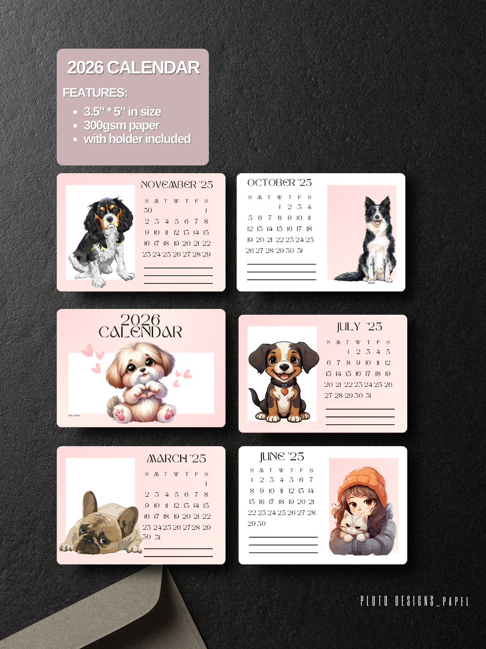 2026 Mini Calendar – Desktop Calendar with Wood Stand Holder