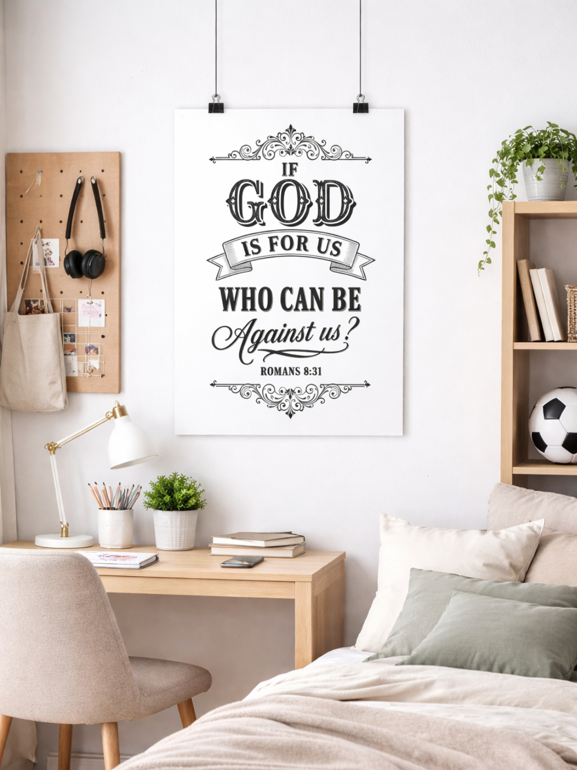 Romans 8:31 'If God Is For Us Who Can Be Against Us?' Satin Poster