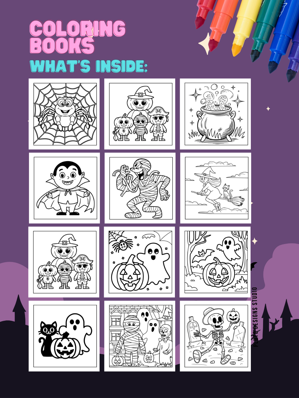 Halloween Coloring Book Series for Kids Teens and Adults |Simple, Cute Spooky Illustrations