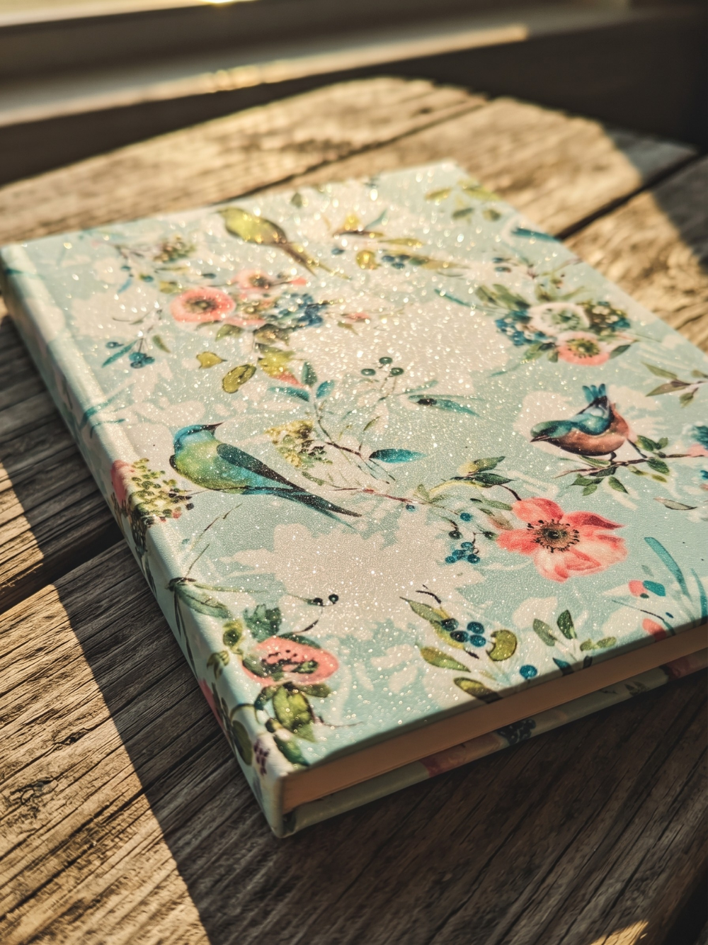 Birds & Blooms Glitter Hardcover A5 Notebook with Sticker Pack | Unlined Colored Page Notebook by Pluto Designs Studio Papel