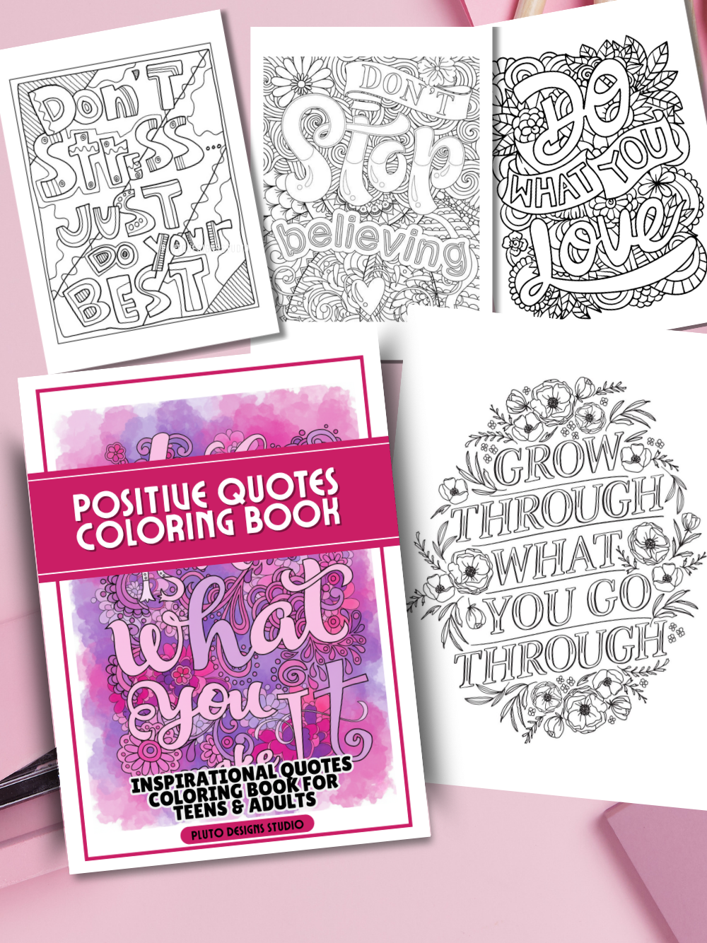 Positive Quotes Coloring Book for Teens & Grown-ups Inspirational Motivational Messages Series2