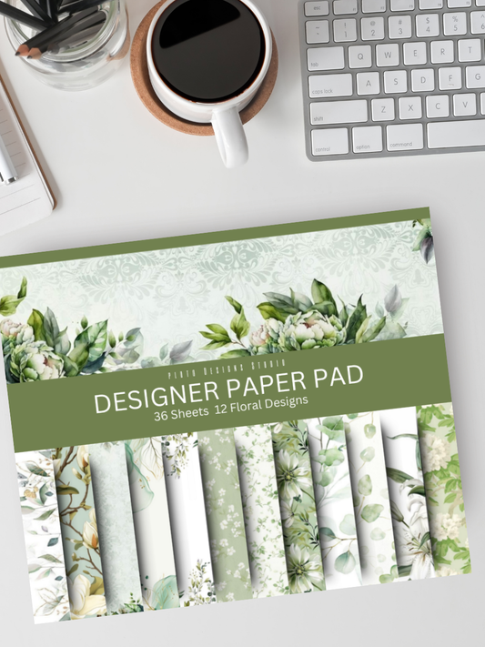 Designer Paper Pad – Green Garden Leaves Theme Scrapbook Paper Set