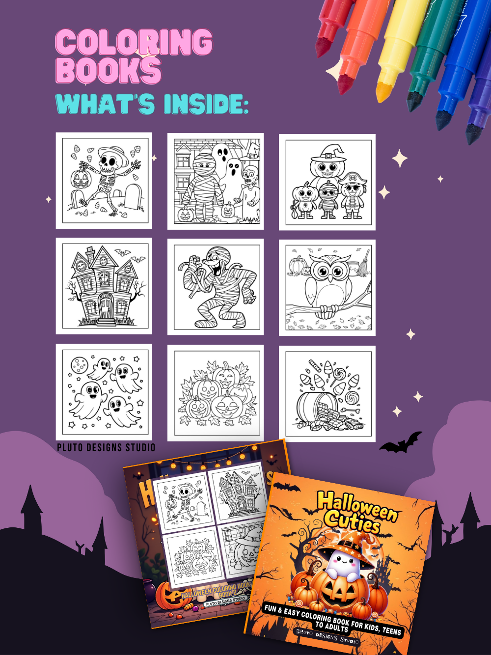 Halloween Coloring Book Series for Kids Teens and Adults |Simple, Cute Spooky Illustrations