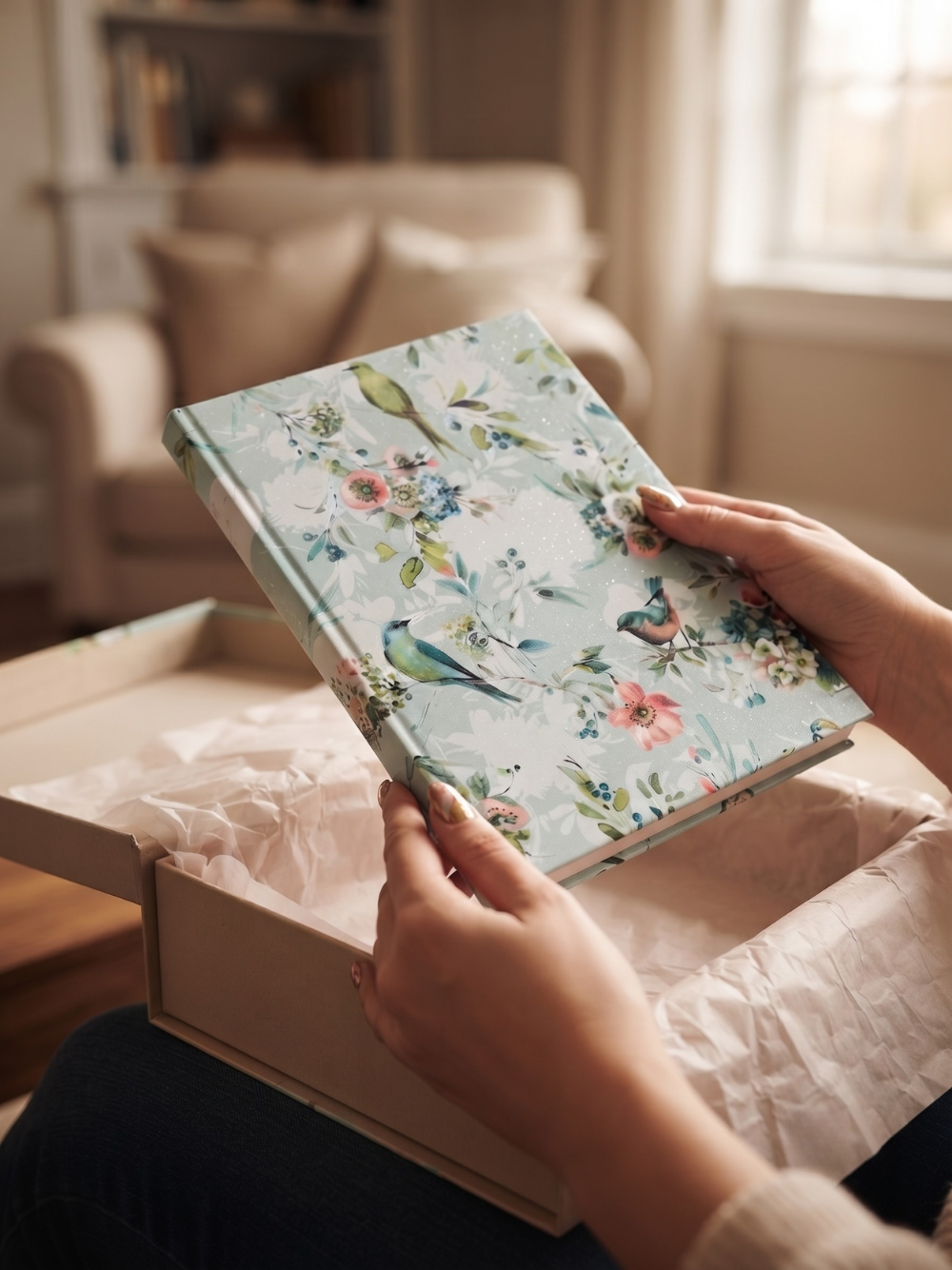 Birds & Blooms Glitter Hardcover A5 Notebook with Sticker Pack | Unlined Colored Page Notebook by Pluto Designs Studio Papel