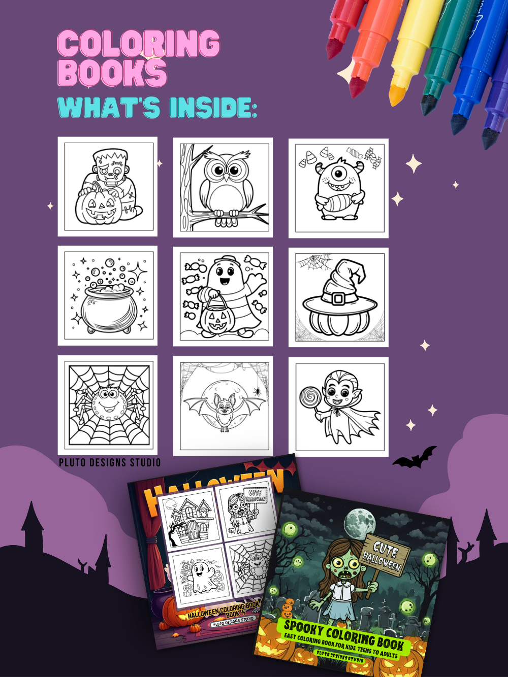 Halloween Coloring Book Series for Kids Teens and Adults |Simple, Cute Spooky Illustrations
