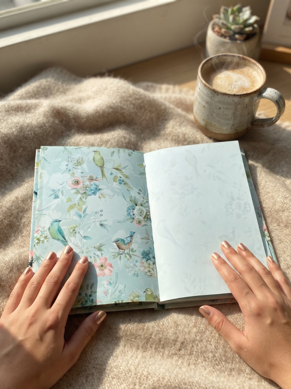 Birds & Blooms Glitter Hardcover A5 Notebook with Sticker Pack | Unlined Colored Page Notebook by Pluto Designs Studio Papel