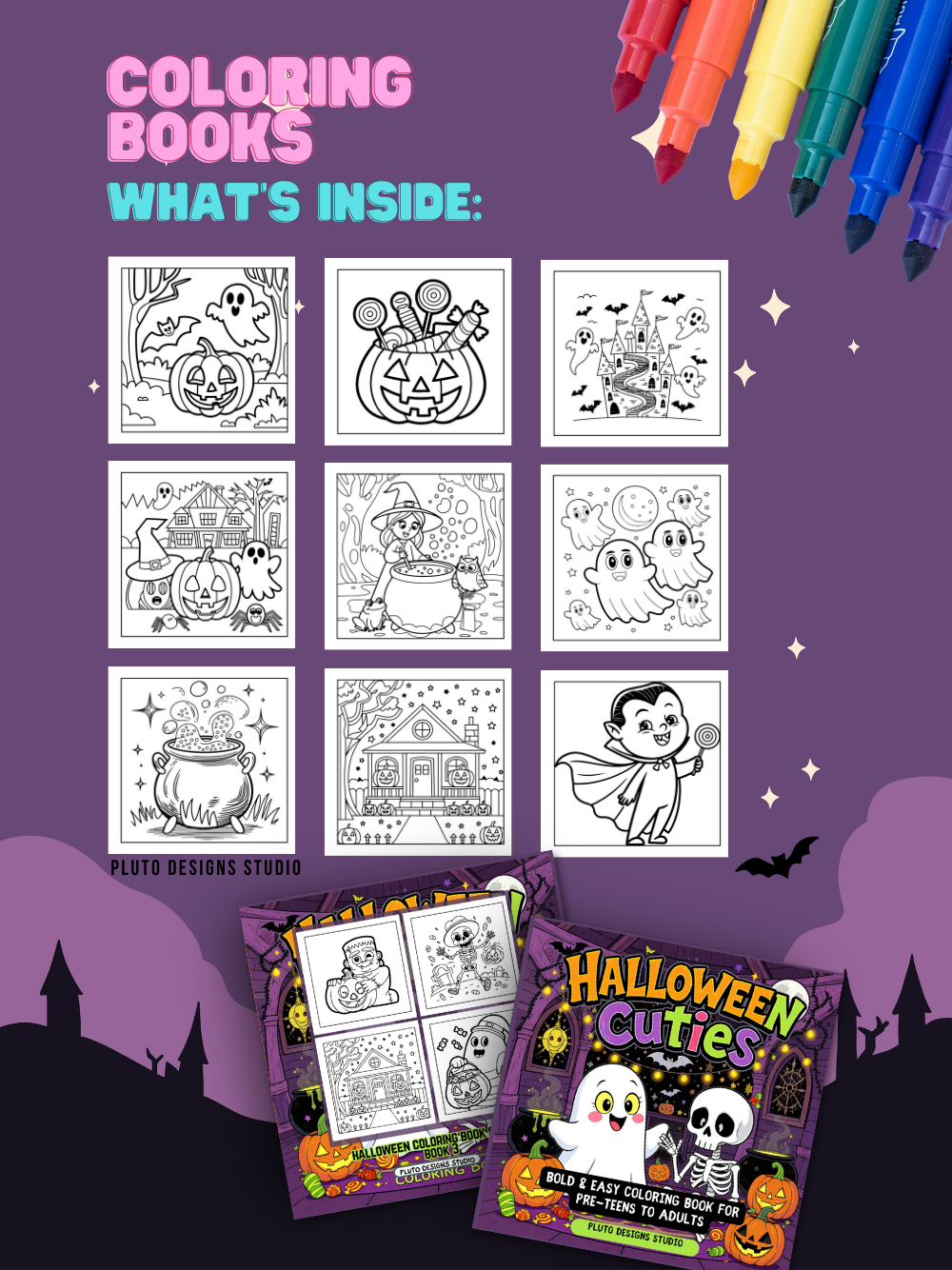 Halloween Coloring Book Series for Kids Teens and Adults |Simple, Cute Spooky Illustrations