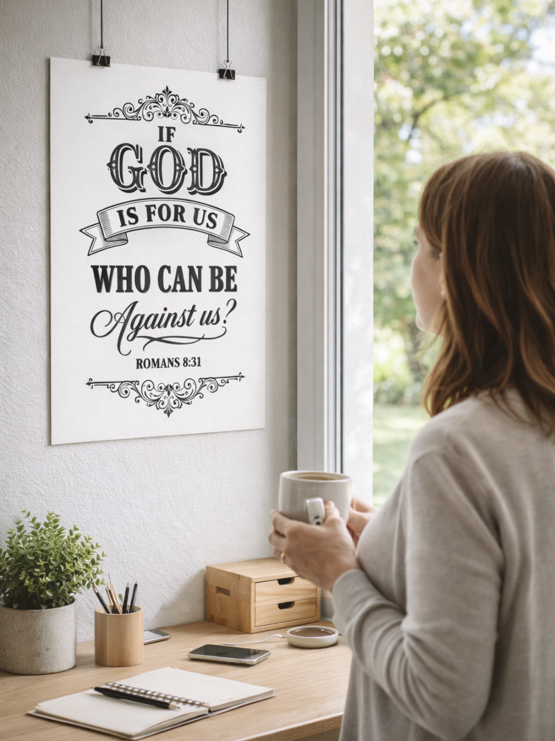 Romans 8:31 'If God Is For Us Who Can Be Against Us?' Satin Poster