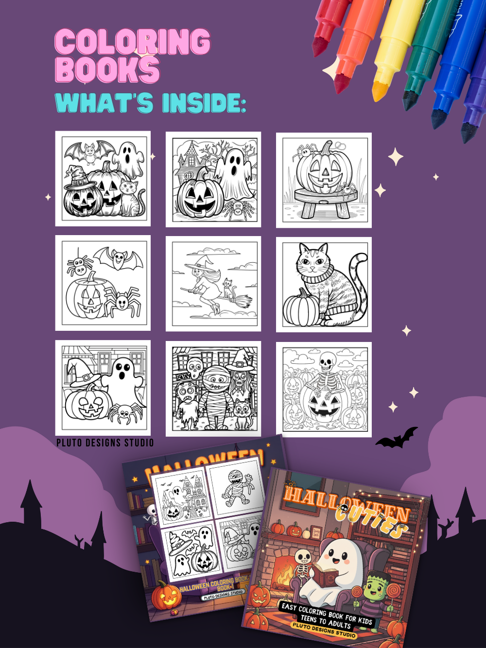 Halloween Coloring Book Series for Kids Teens and Adults |Simple, Cute Spooky Illustrations