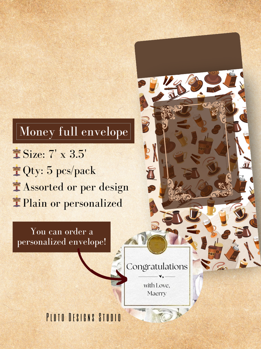 Money Envelope Vintage Coffee Lover Stationery Cafe Collection