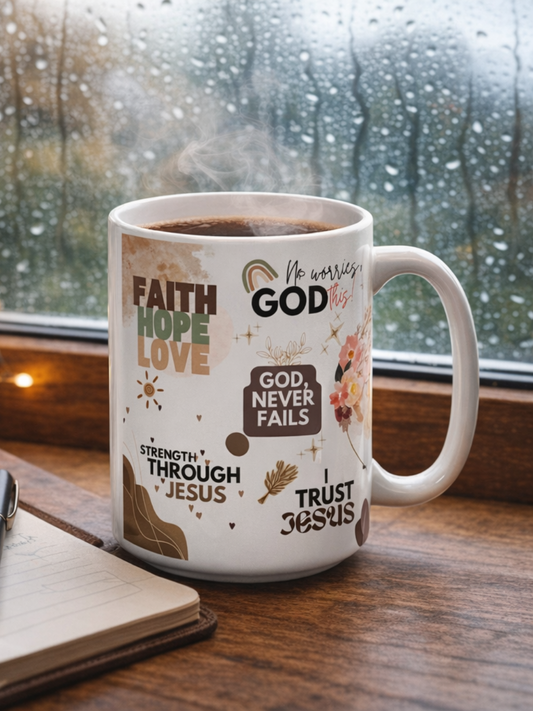 Prayer First Ceramic Mug — Faith-Inspired Coffee Cup with Inspirational Scripture Quotes Brown Love (11oz)