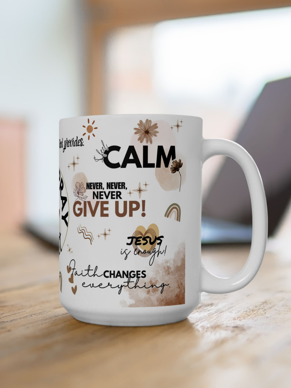 Prayer First Ceramic Mug — Faith-Inspired Coffee Cup with Inspirational Scripture Quotes Brown Love (11oz)