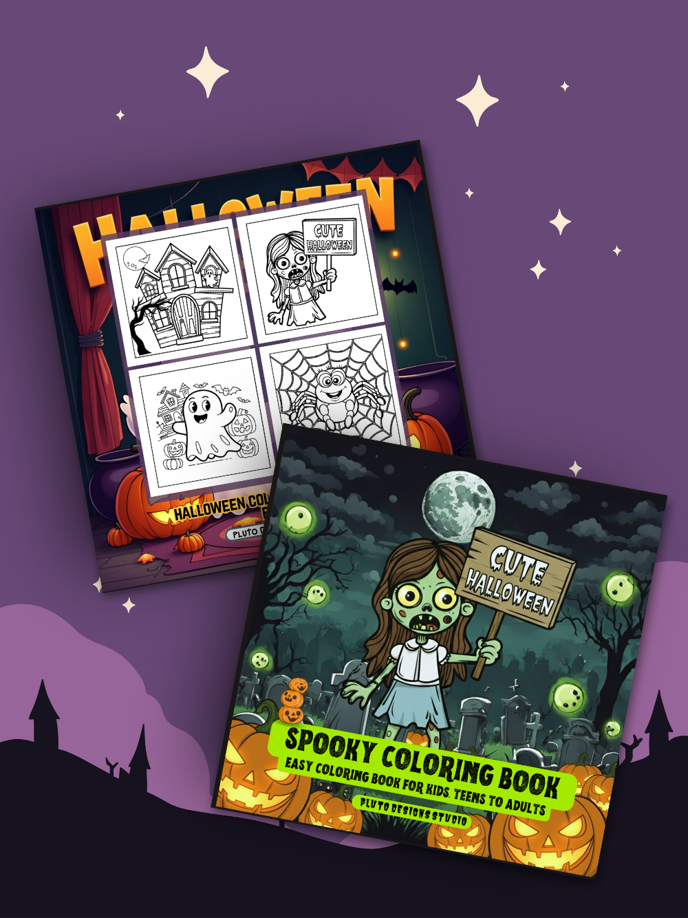 Halloween Coloring Book Series for Kids Teens and Adults |Simple, Cute Spooky Illustrations