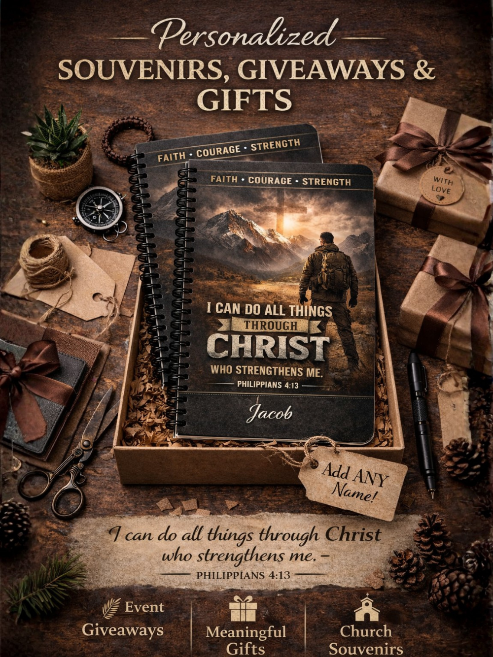 Personalize your Name : Christian Spiral Journal — "I Can Do All Things Through Christ" Inspirational Notebook