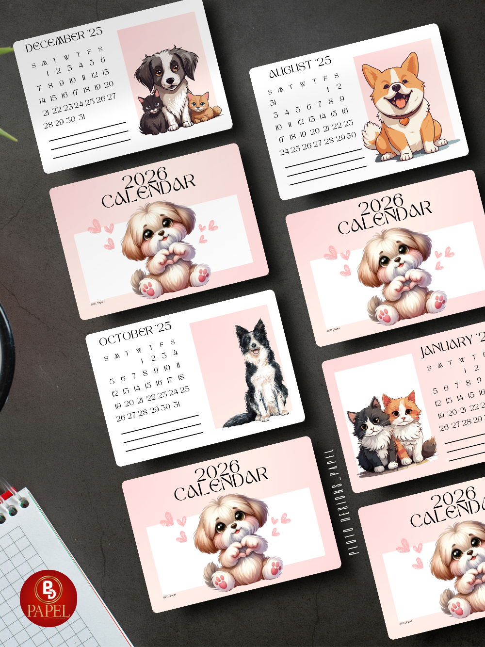 2026 Mini Calendar – Desktop Calendar with Wood Stand Holder