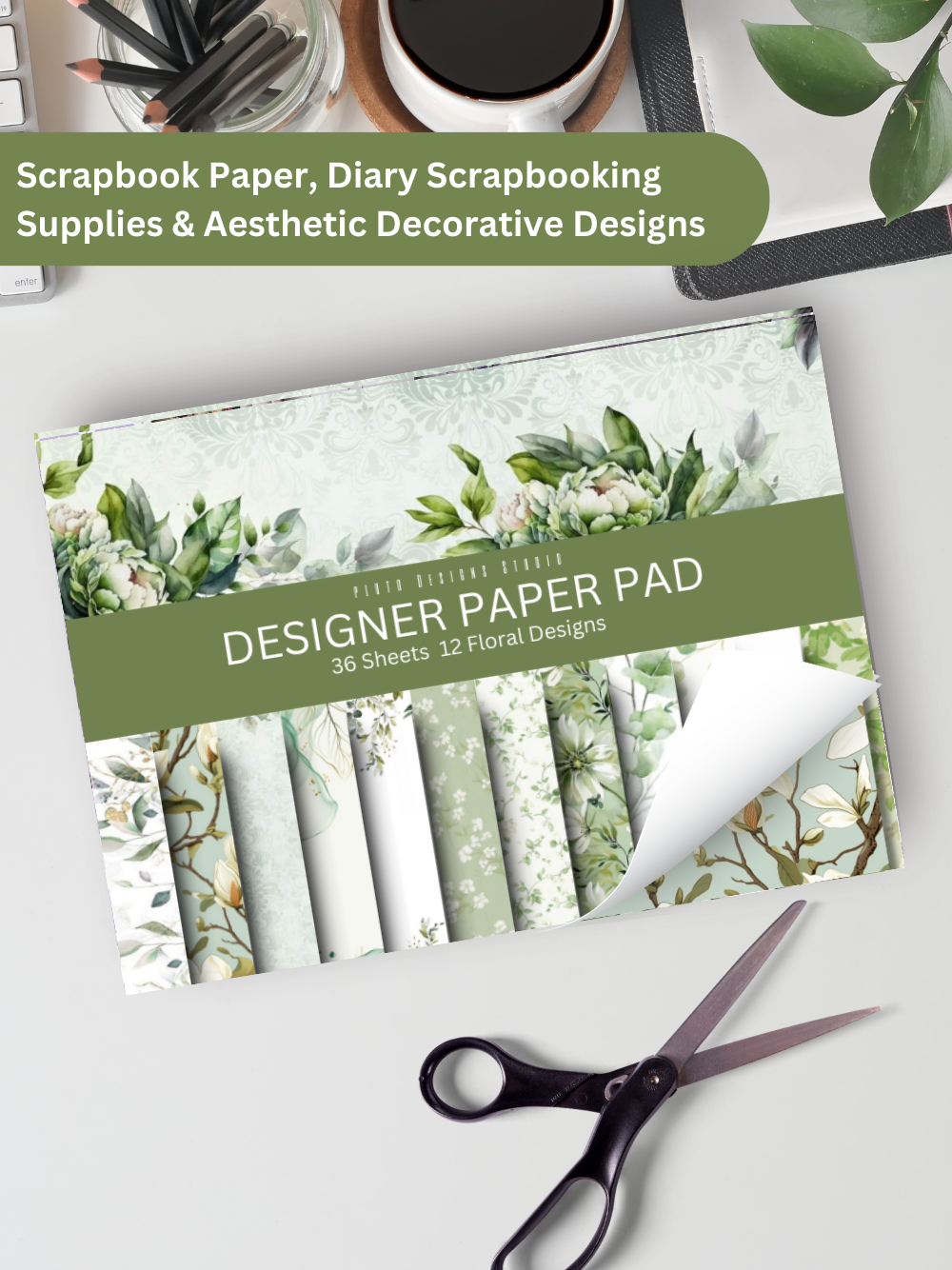 Designer Paper Pad – Green Garden Leaves Theme Scrapbook Paper Set