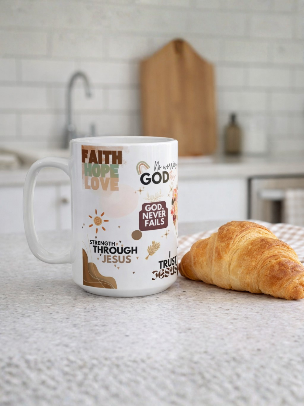 Prayer First Ceramic Mug — Faith-Inspired Coffee Cup with Inspirational Scripture Quotes Brown Love (11oz)