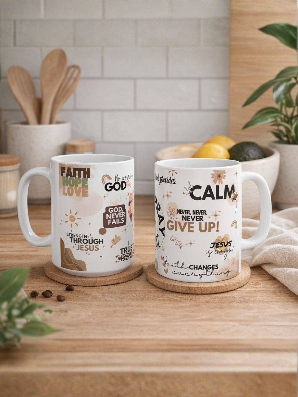 Prayer First Ceramic Mug — Faith-Inspired Coffee Cup with Inspirational Scripture Quotes Brown Love (11oz)