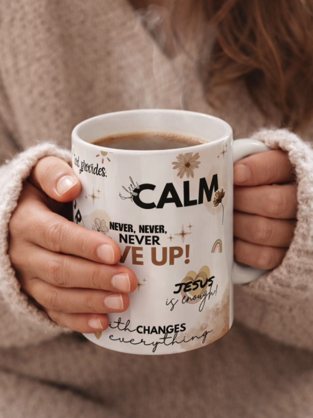 Prayer First Ceramic Mug — Faith-Inspired Coffee Cup with Inspirational Scripture Quotes Brown Love (11oz)