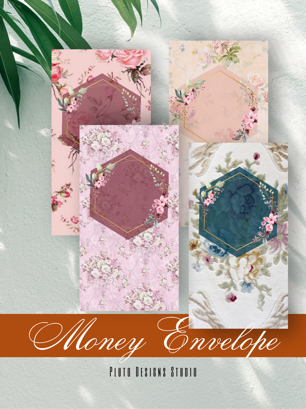 Money Envelope Floral Garden Theme in Dainty Pink and Teal
