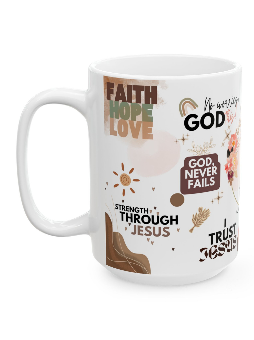 Prayer First Ceramic Mug — Faith-Inspired Coffee Cup with Inspirational Scripture Quotes Brown Love (11oz)