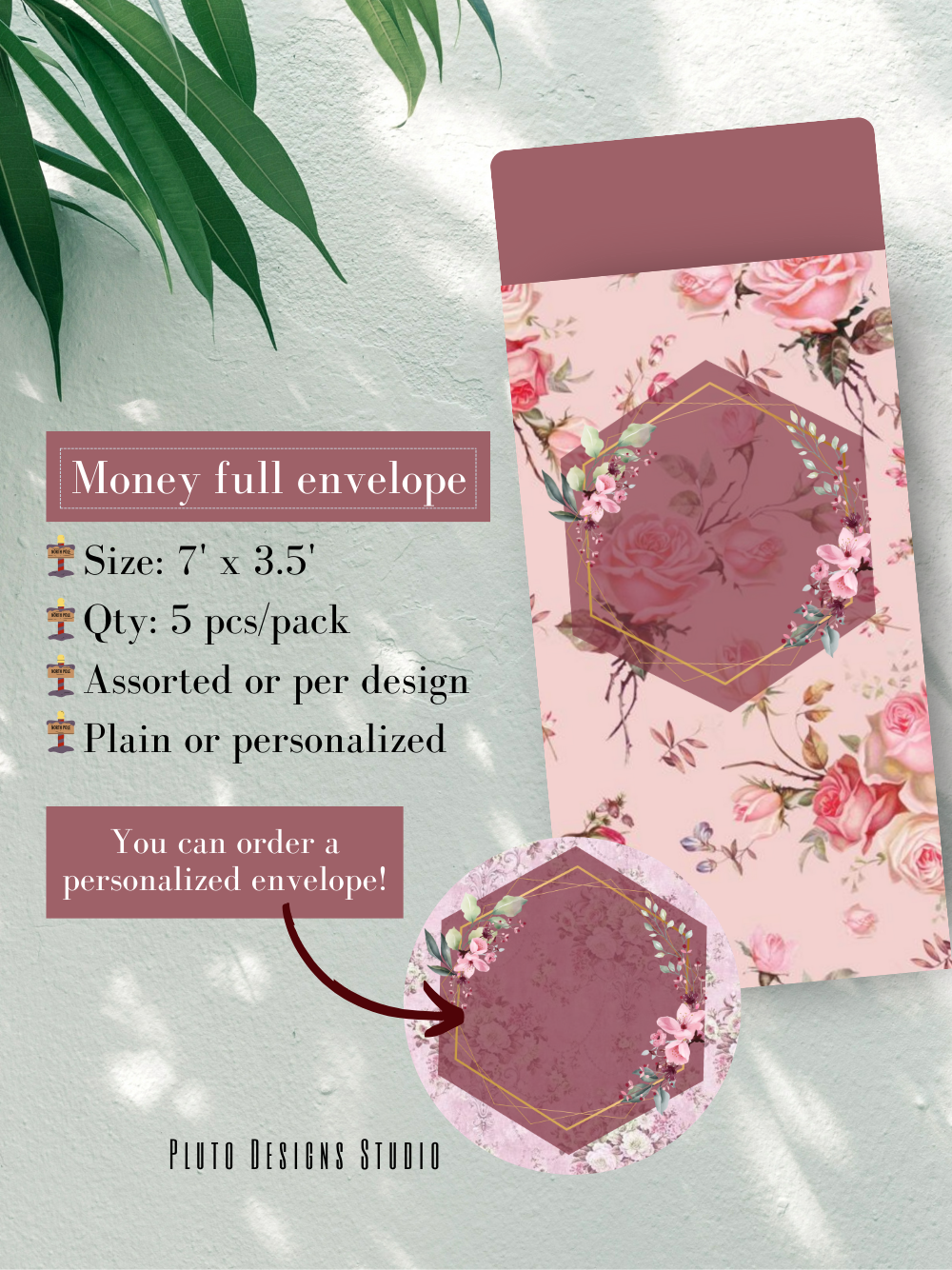 Money Envelope Floral Garden Theme in Dainty Pink and Teal