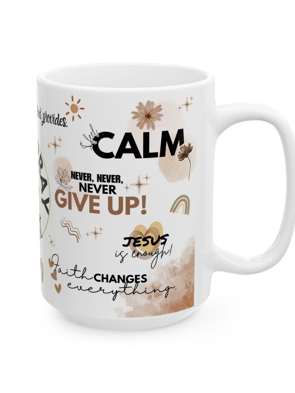 Prayer First Ceramic Mug — Faith-Inspired Coffee Cup with Inspirational Scripture Quotes Brown Love (11oz)