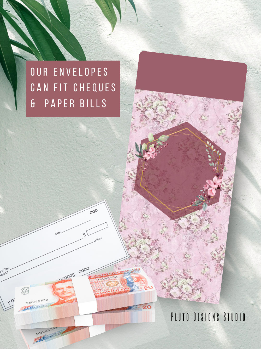 Money Envelope Floral Garden Theme in Dainty Pink and Teal