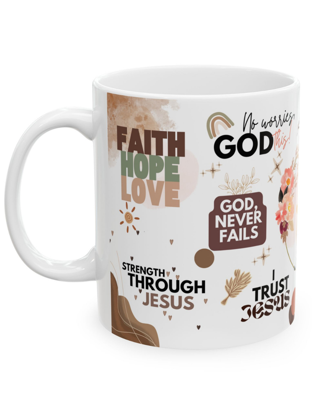 Prayer First Ceramic Mug — Faith-Inspired Coffee Cup with Inspirational Scripture Quotes Brown Love (11oz)