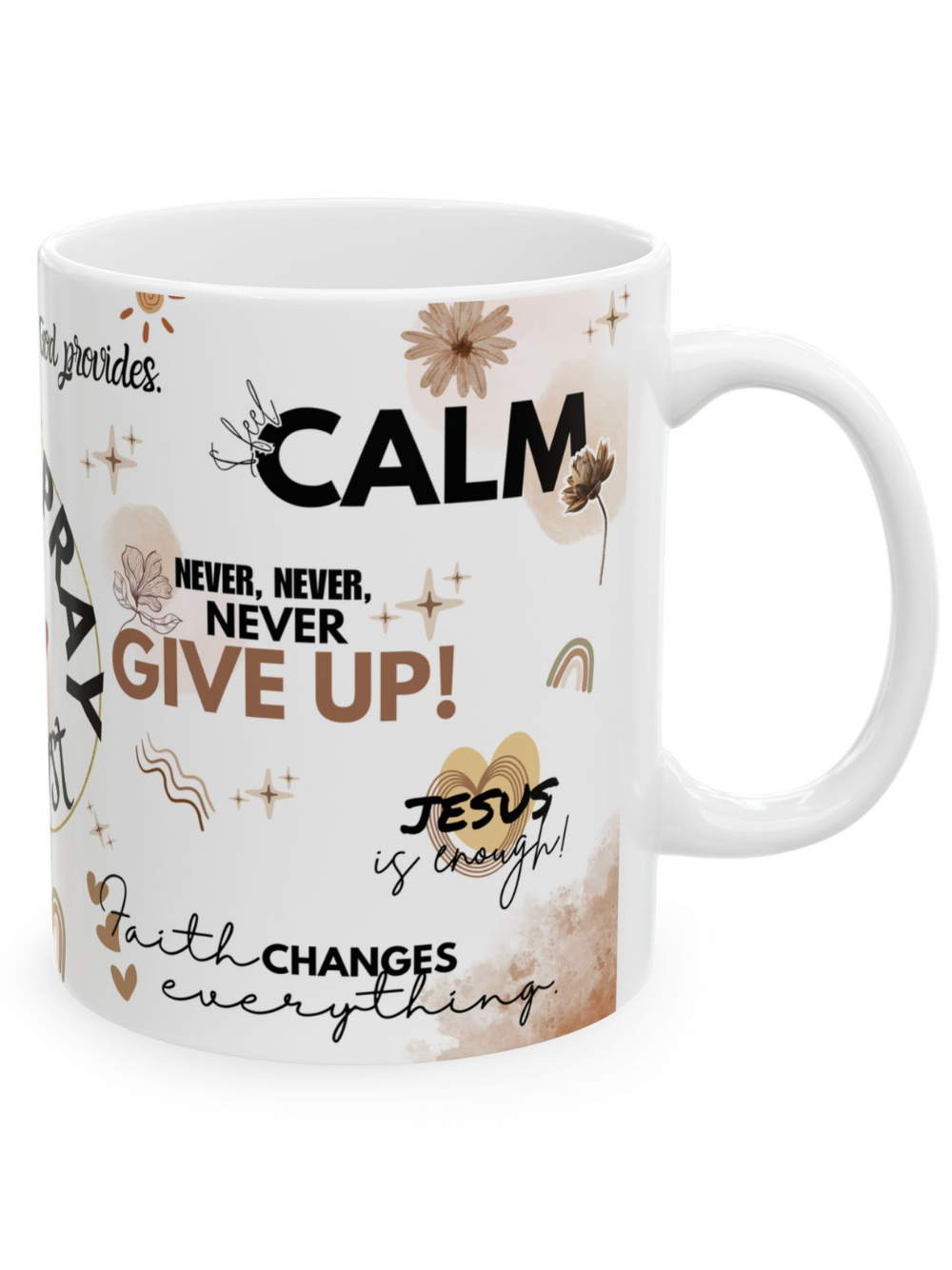 Prayer First Ceramic Mug — Faith-Inspired Coffee Cup with Inspirational Scripture Quotes Brown Love (11oz)