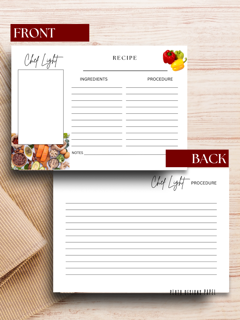 Blank Recipe Cards for Food Kitchen Recipes