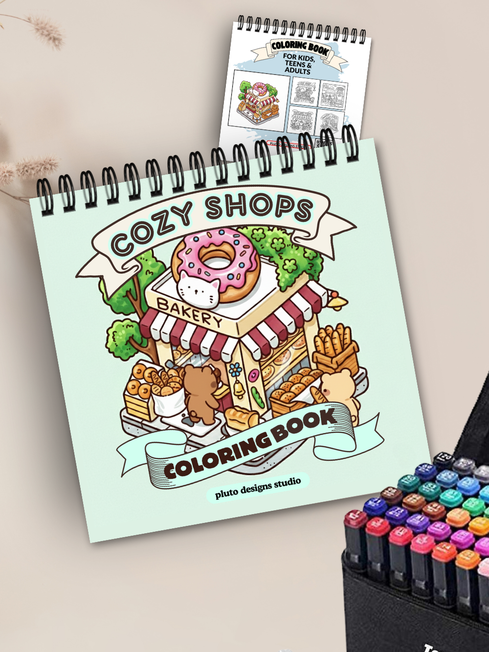 Cozy Spaces and Shops Coloring Book for Kids Teens & Adults