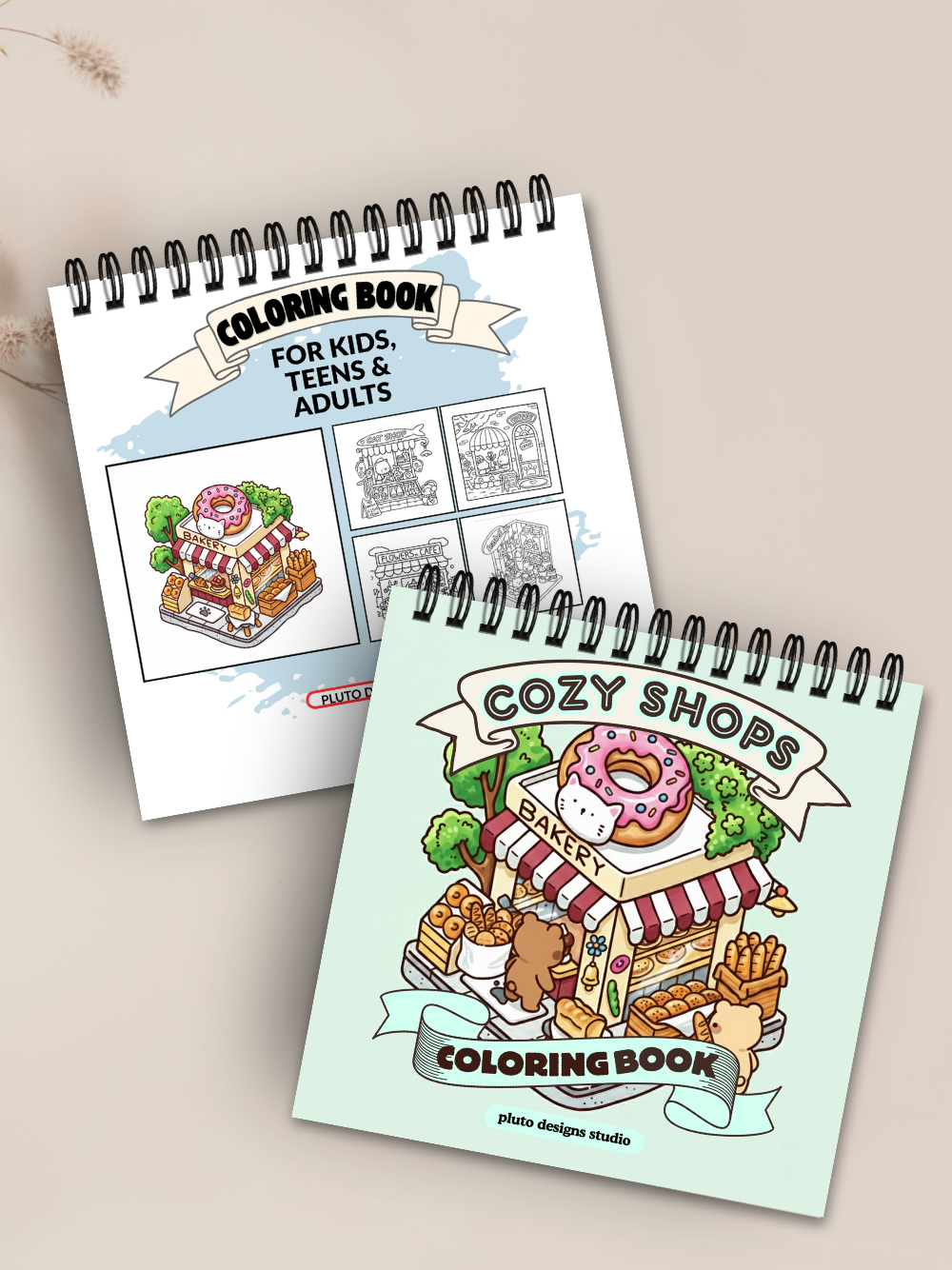 Cozy Spaces and Shops Coloring Book for Kids Teens & Adults