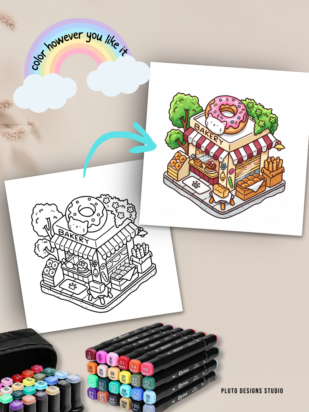 Cozy Spaces and Shops Coloring Book for Kids Teens & Adults