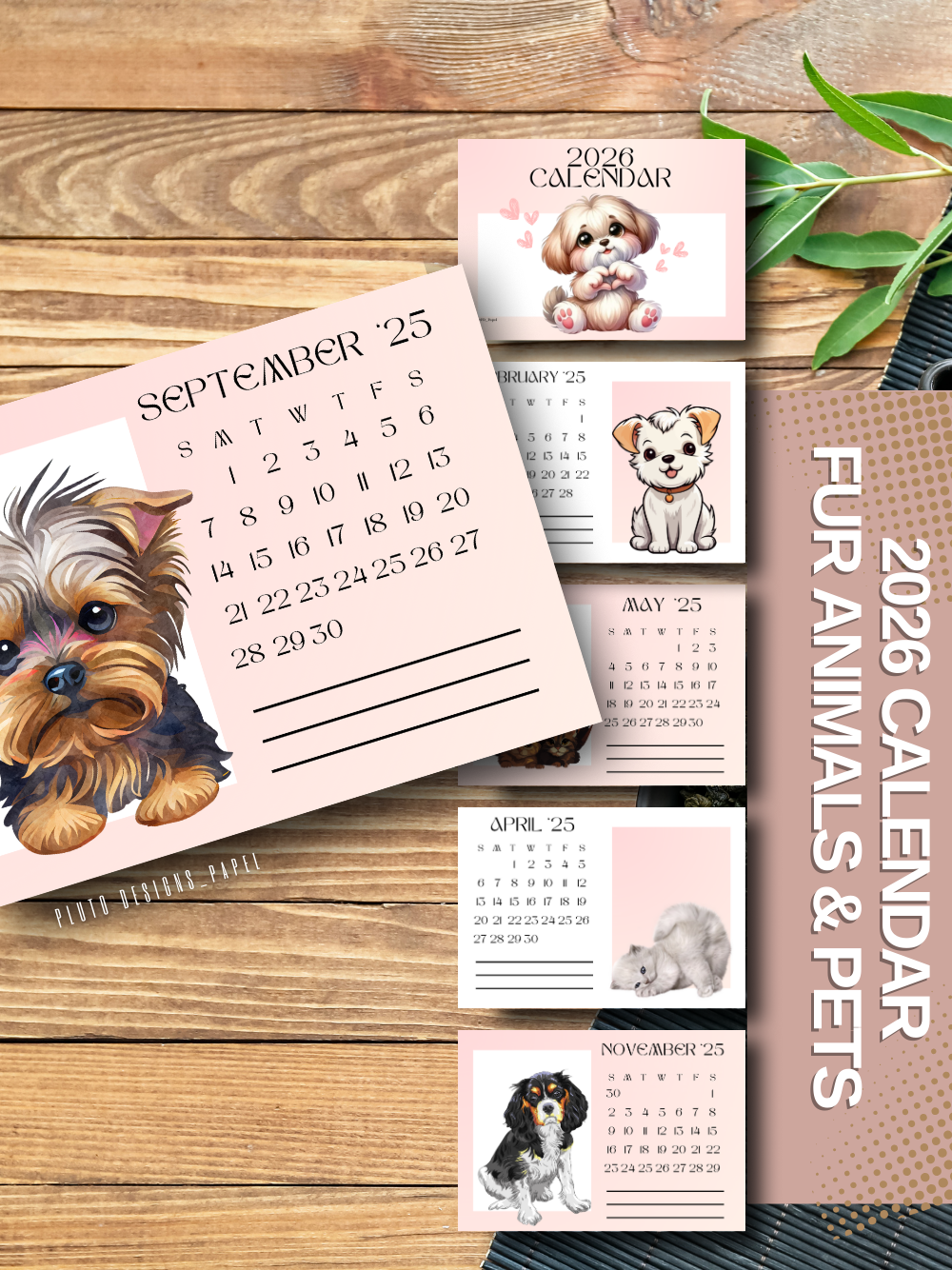 2026 Mini Calendar – Desktop Calendar with Wood Stand Holder