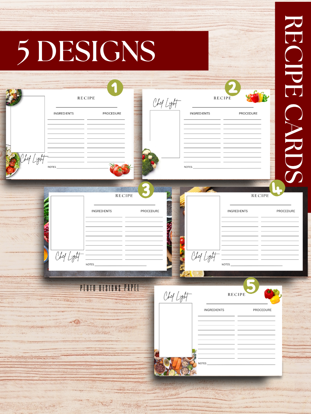 Blank Recipe Cards for Food Kitchen Recipes
