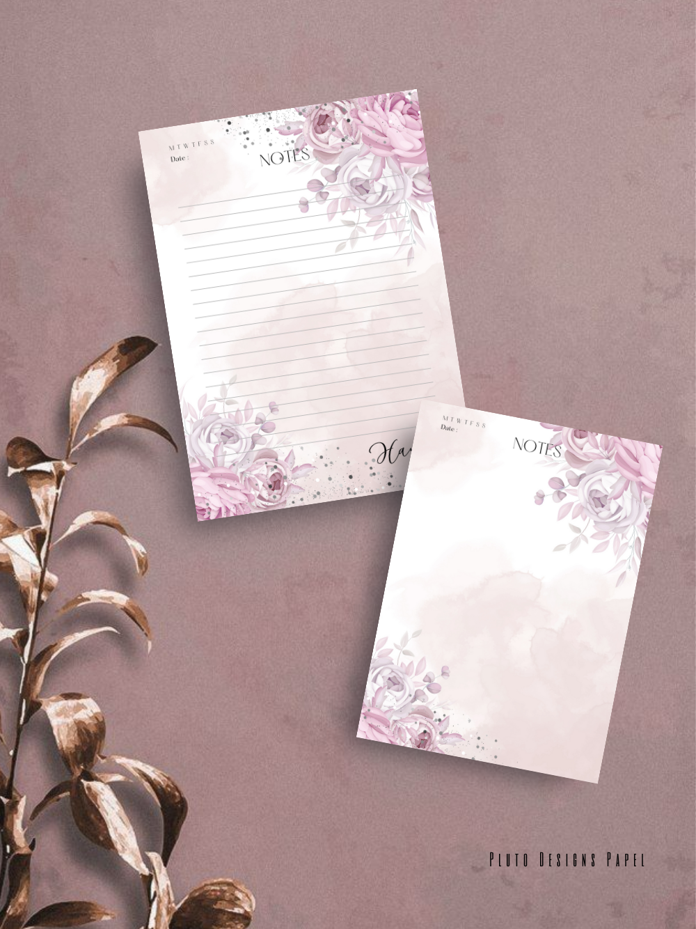 Personalized Weekly Planner & Notepad Sets in Roses and Green Garden