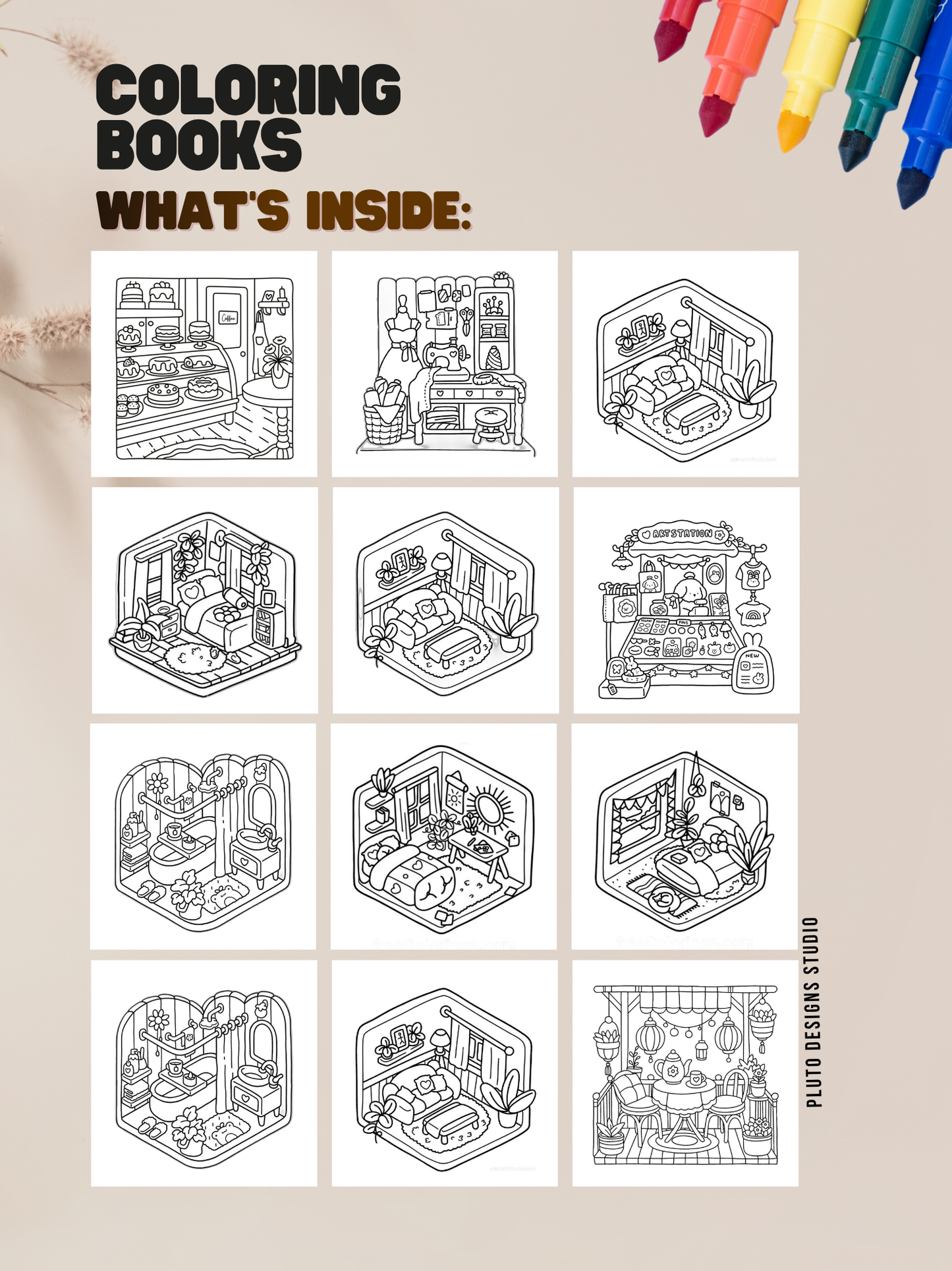 Cozy Rooms Coloring Book – Relaxing Home-Inspired Coloring Pages for All Ages (56 illustrations)