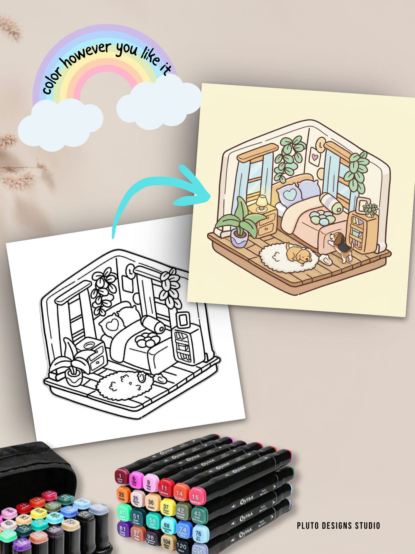 Cozy Rooms Coloring Book – Relaxing Home-Inspired Coloring Pages for All Ages (56 illustrations)
