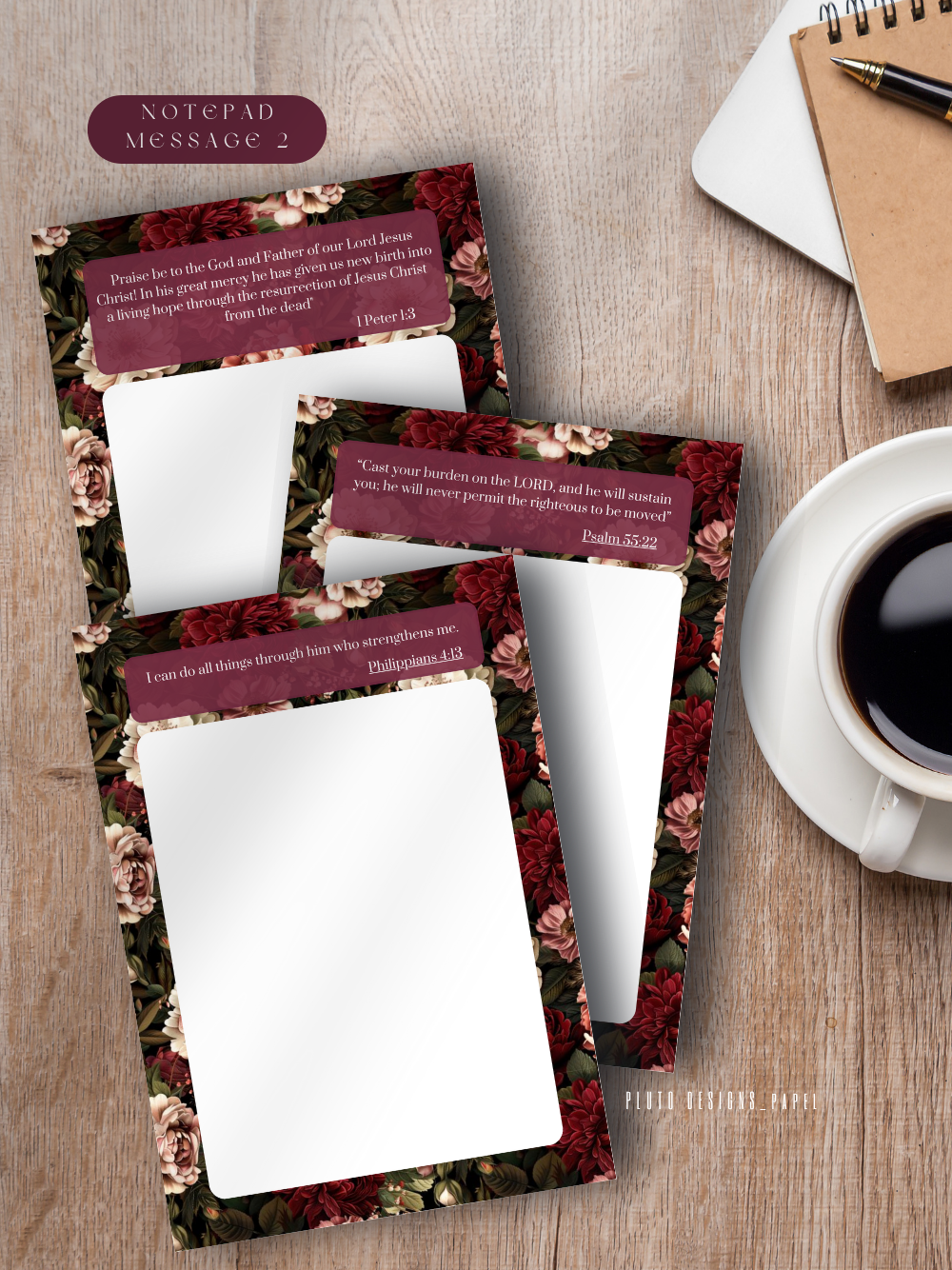 Faith In Bible Messages Christian Praise in Burgundy Florals Notepad A5