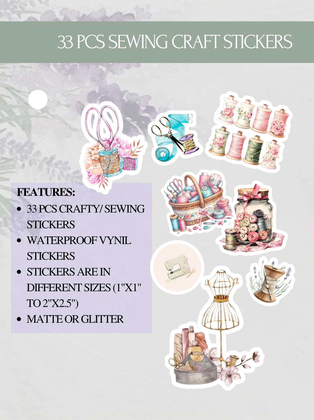 33 PCS Sewing Craft Stickers – Waterproof & High-Quality Graphics