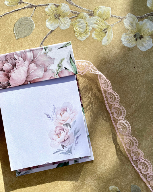 Floral Notepad with Lace | Delicate Floral Peonies with Backing