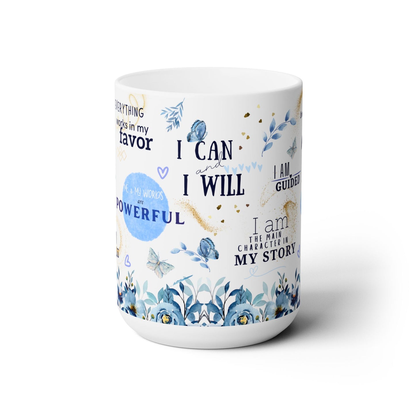 Affirmation I am Mug Self-love white Ceramic Mug watercolor blue 15oz