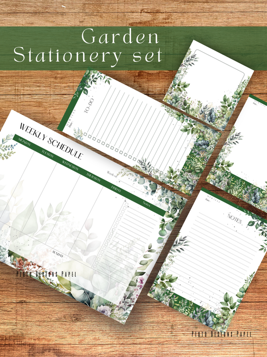 Personalized Weekly Planner & Notepad Sets in Roses and Green Garden