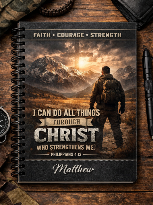 Faith Theme Hardcover Journal – Dot Grid Christian Notebook | Philippians 4:13 Inspirational Journal